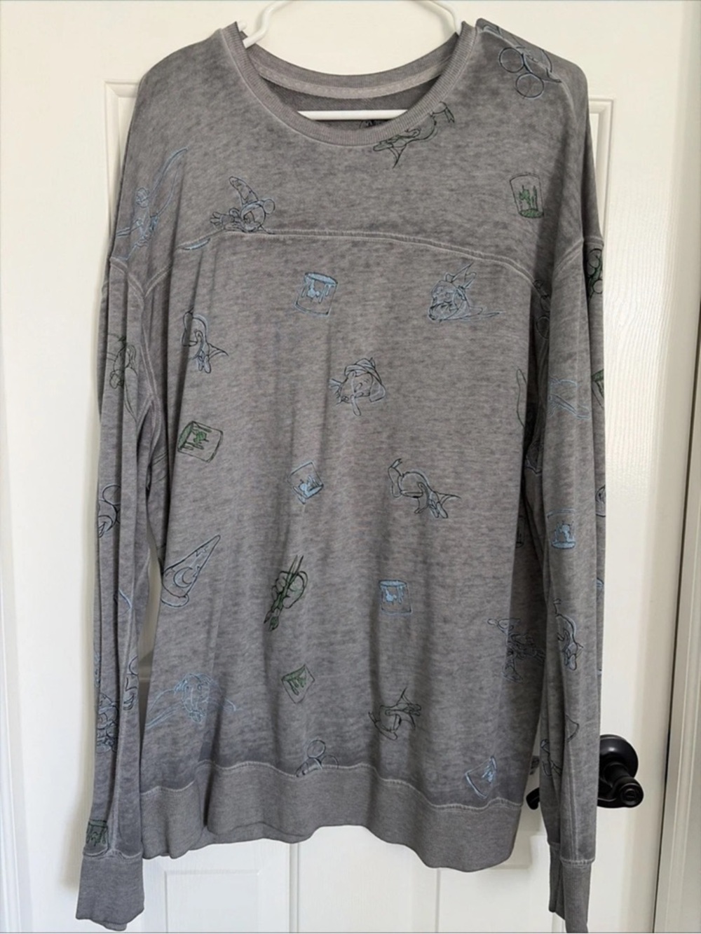 Disneyland Ink and Paint Men's Long Sleeve Crewneck Shirt in Gray